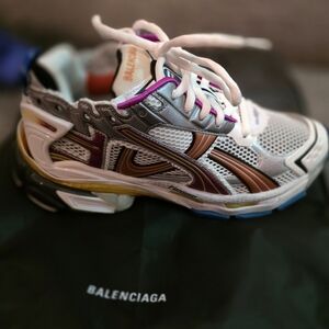Balenciaga White and Purple Mesh Sneakers